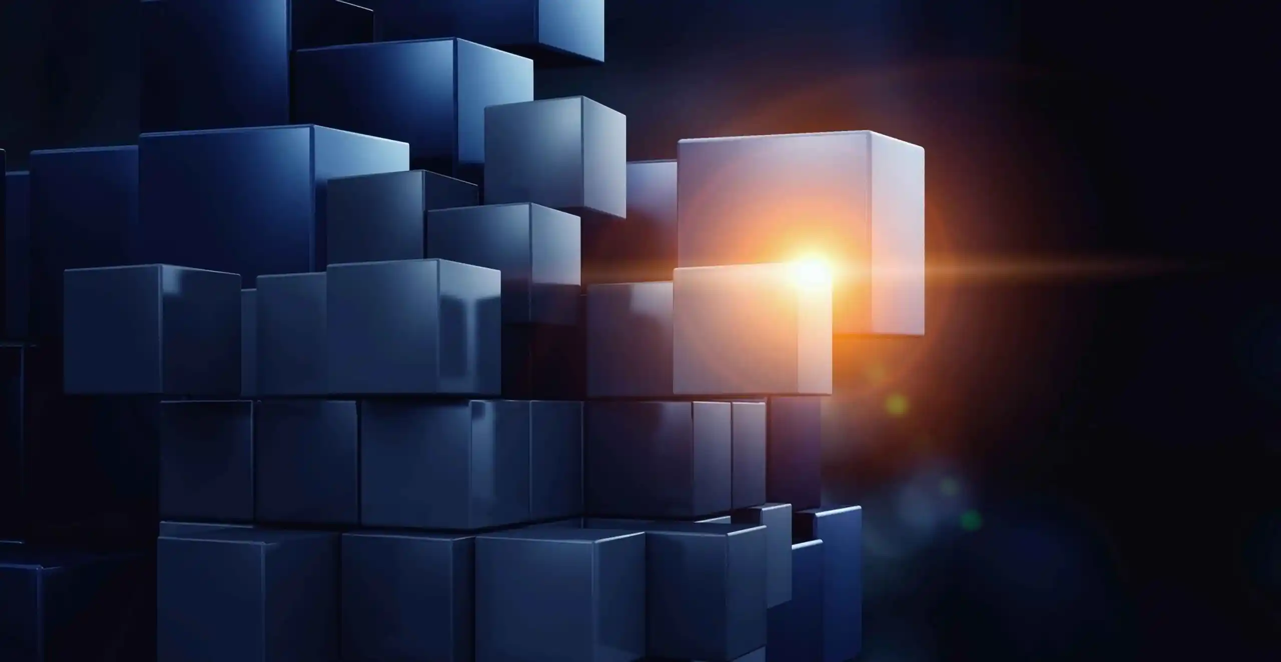 Interlocking blue cubes with a beam of light